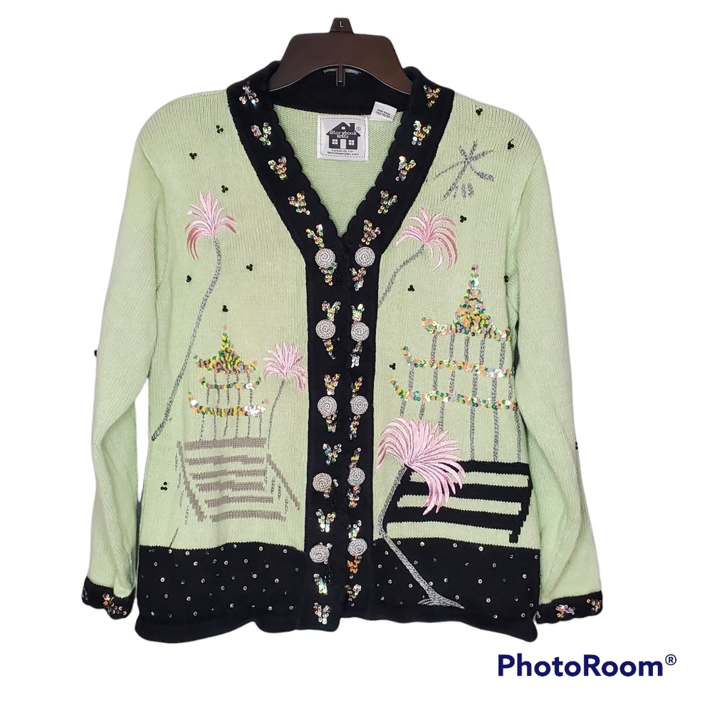 Vintage Storybook knits‎ padegoda novel cardigan w/ sequins beaded embroidered